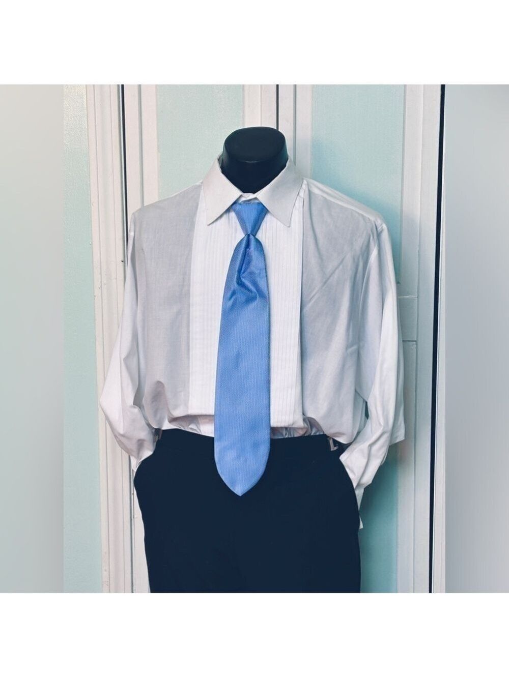 Cornflower Light Blue Tie Wedding Prom Tuxedo Herringbone Pre Tied clipped
